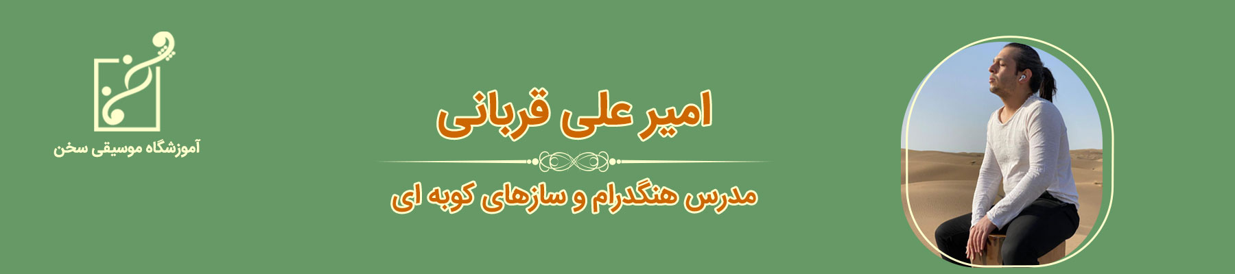 امیرعلی قربانی، استاد و نوازنده هنگدرام- دف- تنبک- آموزشگاه موسیقی سخن